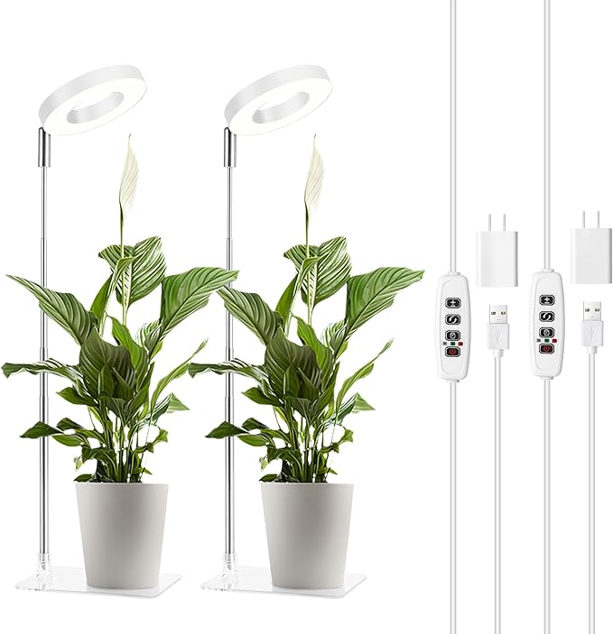 3.54" White Grow Light, Full Spectrum Plant Lights for Indoor Growing with 3/9/12H Timer, 3 Color