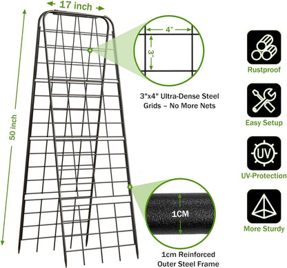 Heavy Duty 50"x17" Adjustable A-Frame Trellis for Climbing Plants – Rust-Proof Metal Garden Trellis