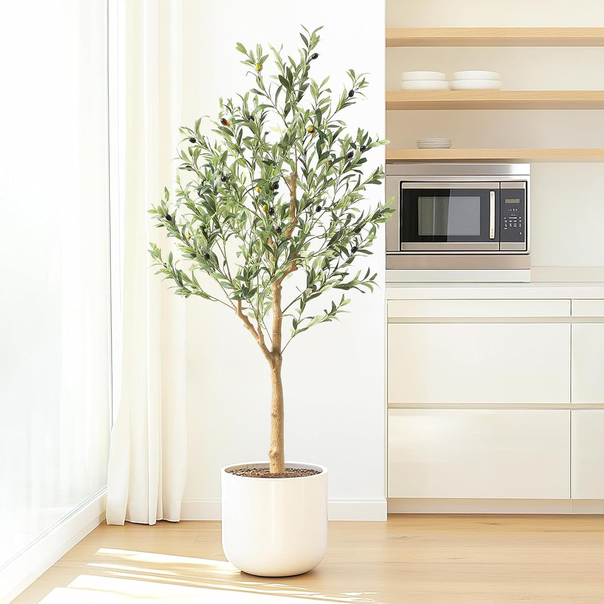 Tall Faux Olive Tree，5Ft(60in) Realistic Texture Potted Silk Artificial Olive Tree， Fake Olive