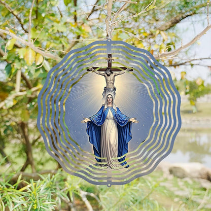 Religious Cross Jesus Wind Spinner, Metal Wind Spinners Outdoor Indoor, Virgin Mary Garden Decor