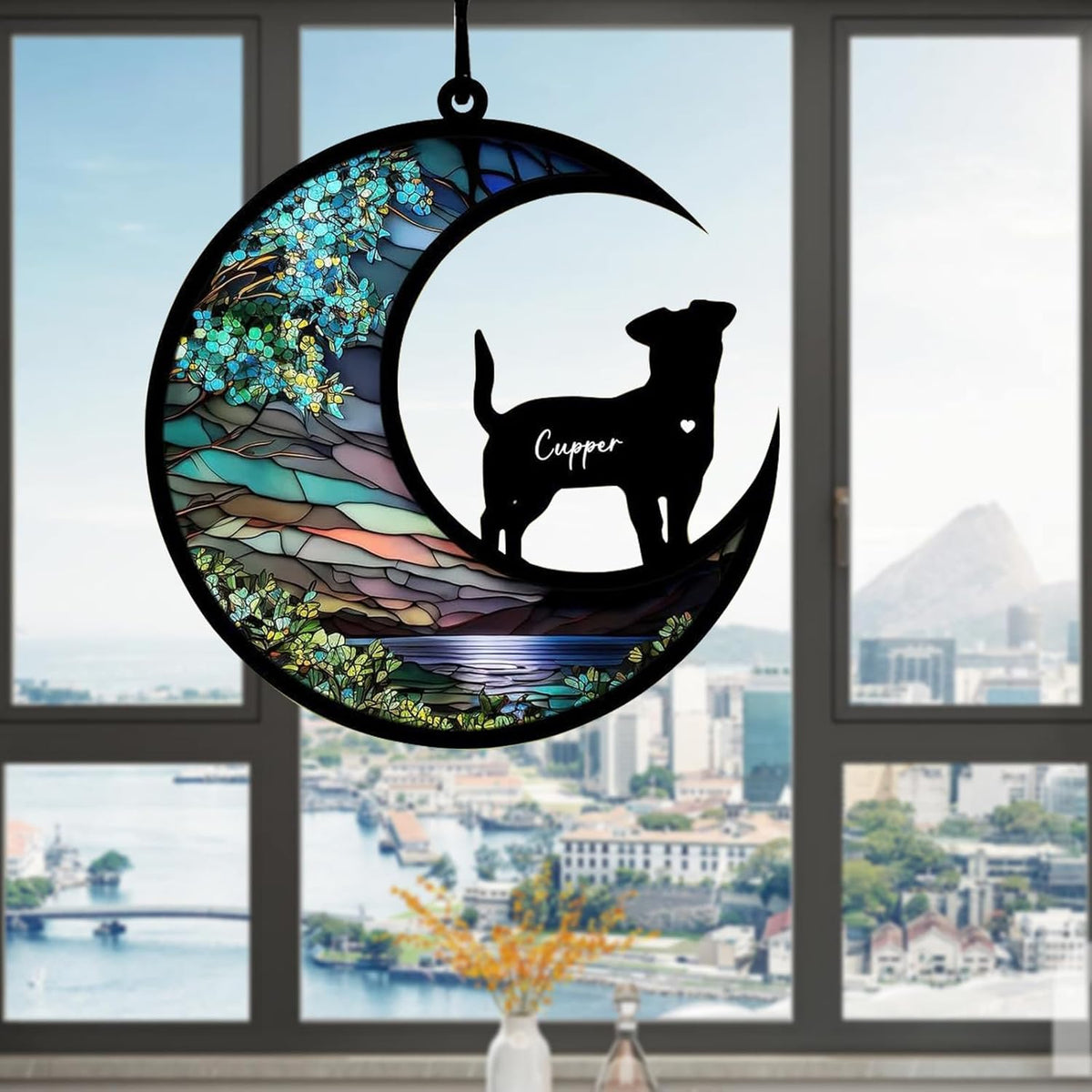 Dog Memorial Suncatcher, Personalized Pet Breeds with Name Date, Stained Glass Light Catcher, Dog