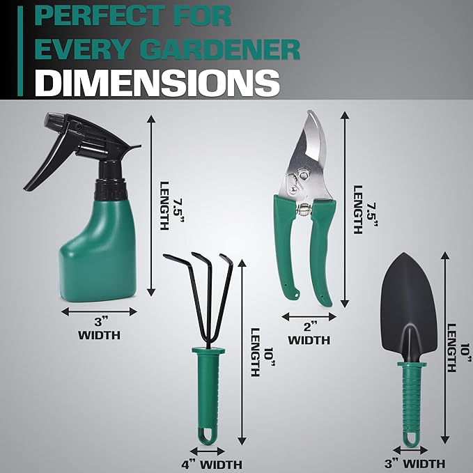 2wayz Garden Tool Set - 5-Piece Durable Gardening Hand Tools - 3x12x7-inch Gardening Kit with