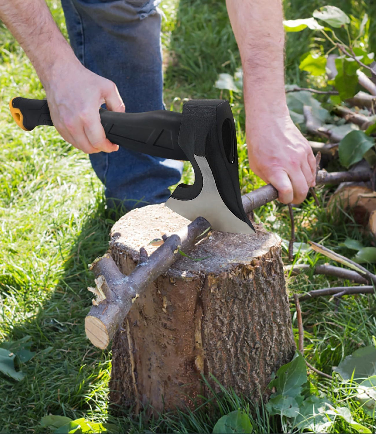 Splitting Axe, 15-inch Camping Hatchet, Chopping Axe 1065 High Manganese Steel and Ergonomic