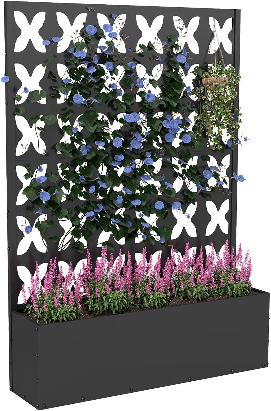 Metal Planter Box with Trellis,70.9"x47.2"x15.7" Raised Garden Bed with Drainage Holes, Privacy