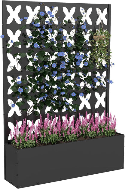 Metal Planter Box with Trellis,70.9"x47.2"x15.7" Raised Garden Bed with Drainage Holes, Privacy