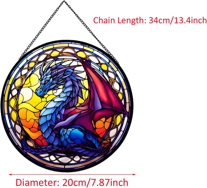 Celestial Dragon Suncatcher Stained Glass,Halloween Hanging Stained Glass for Windows,20cm/7.87inch