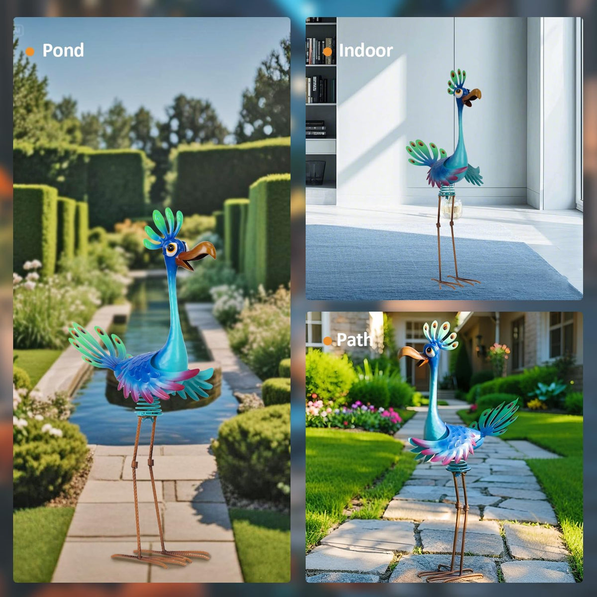 Natelf Large Peacock Statue Outdoor Metal Bird Decor Standing Metal Peacock, Garden Outdoor
