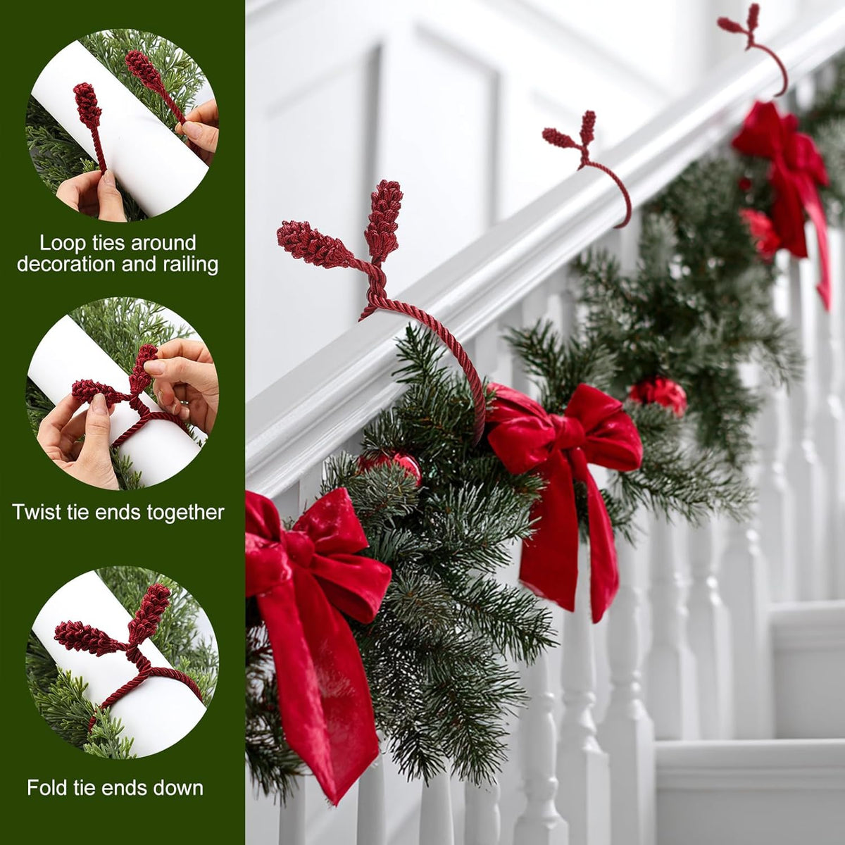 Shappy 24 Pieces Christmas Garland Banister Ties Christmas Decorative Reusable and Flexible Twist