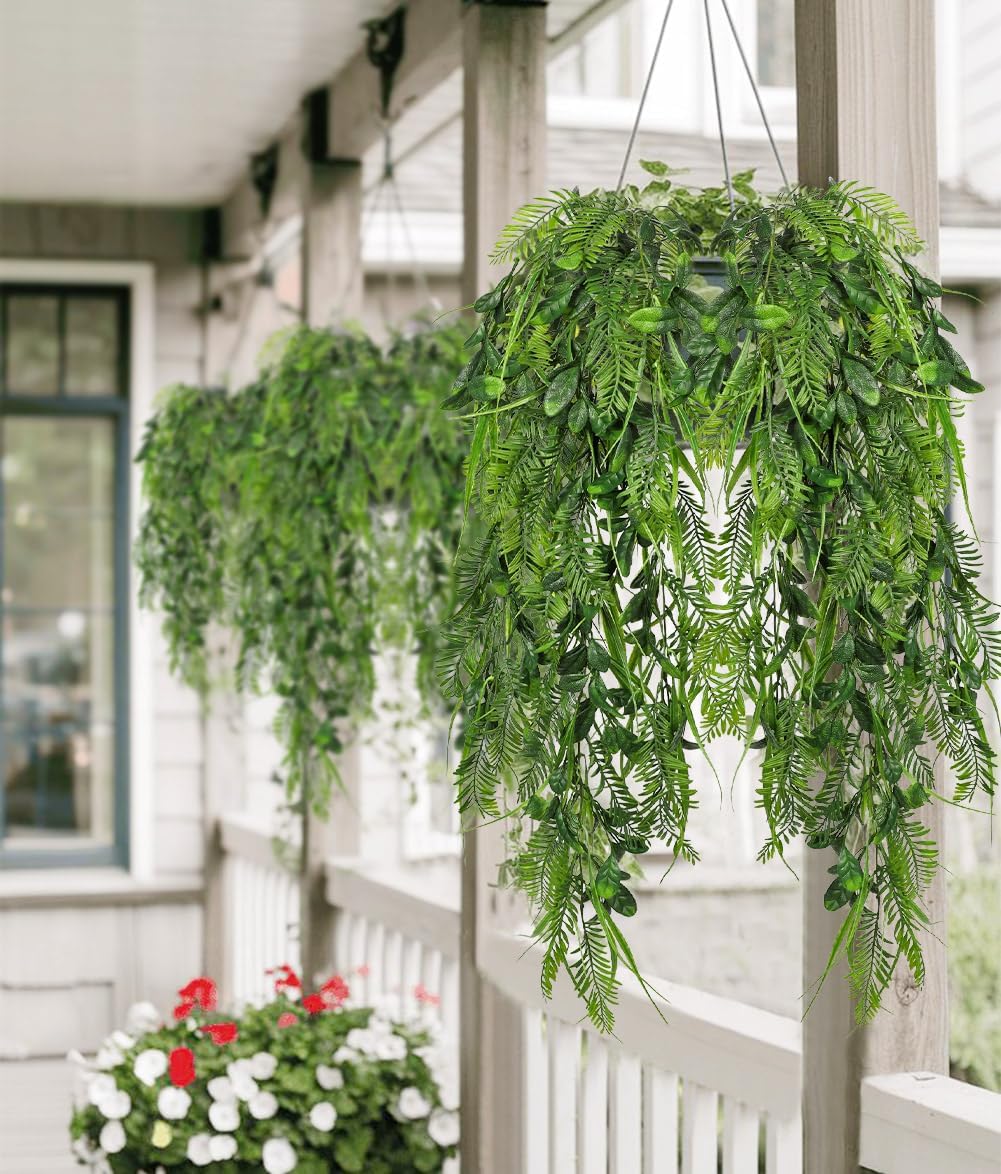 Hollyone 2pcs Artificial Hanging Plant 36" Faux Ferns Artificial Plastic Greenery Ivy Leaves Fake