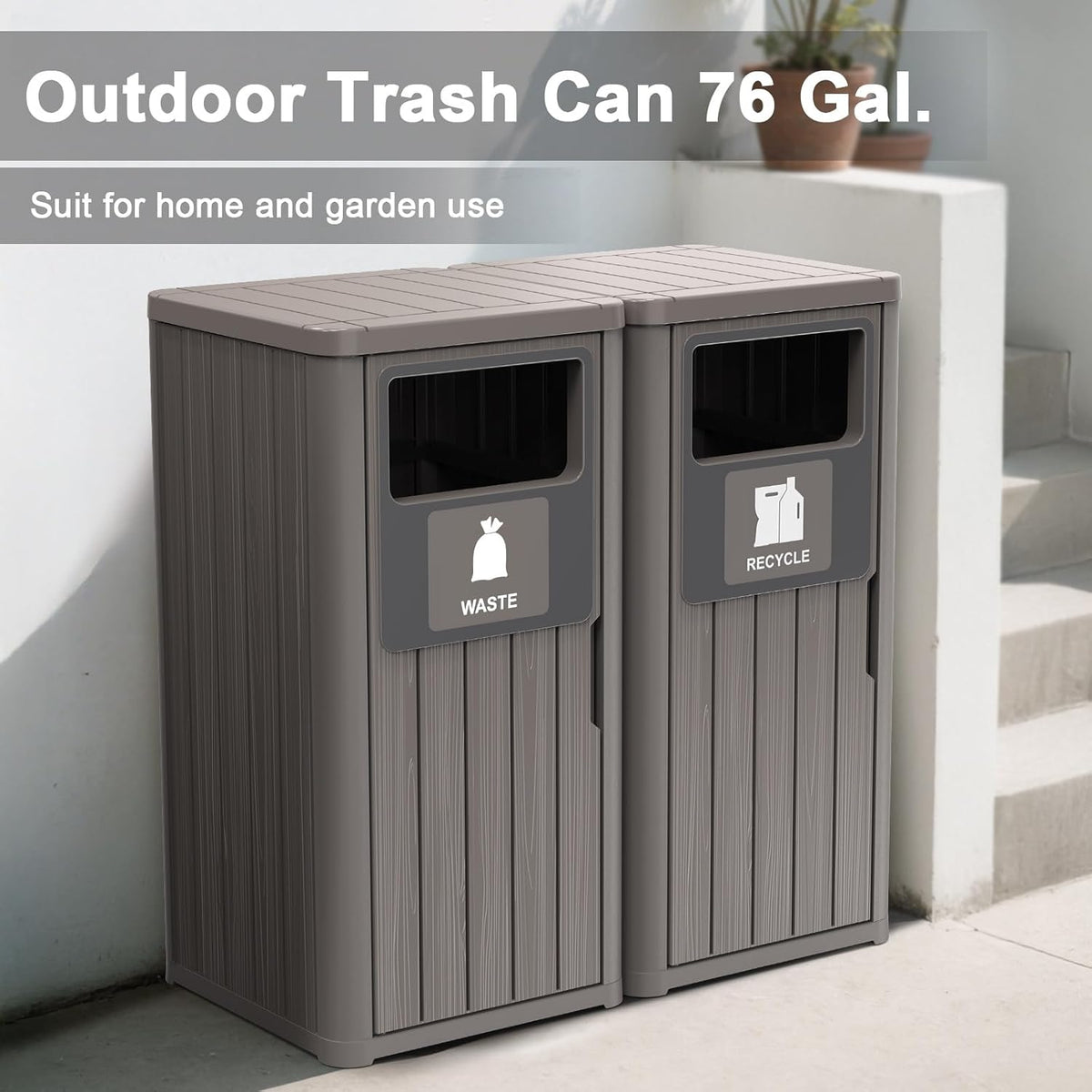 Outdoor Double Barrel Trash Can,Waterproof Resin Garbage Can with Garbage Labels,Durable Waste Bin