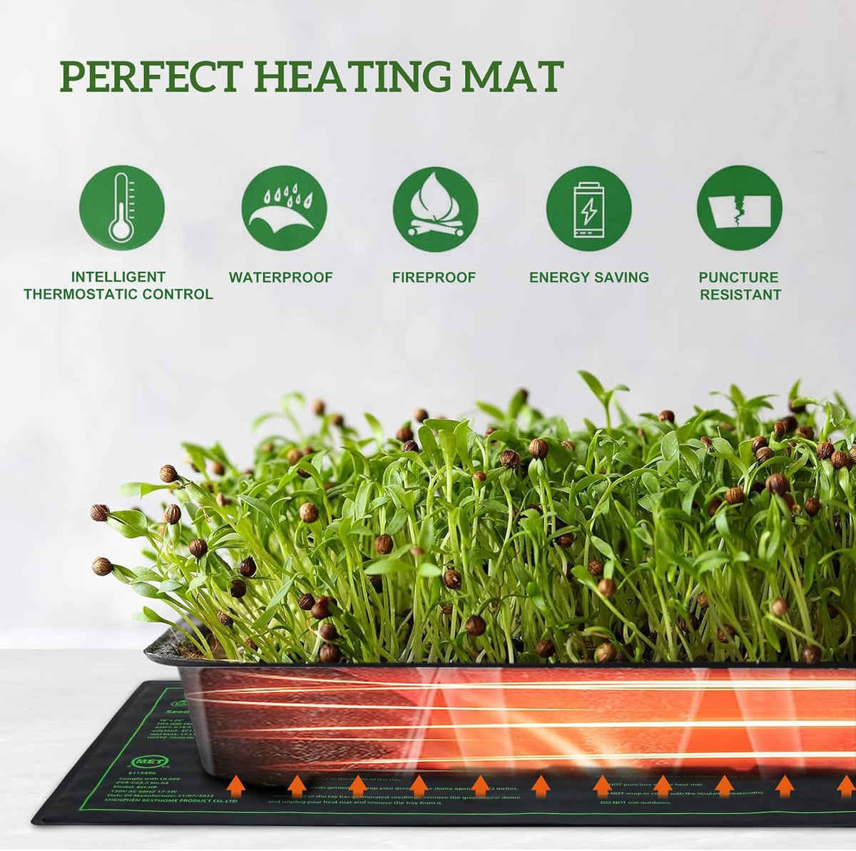 EAGLE PEAK 2 Pack Waterproof Seedling Heat Mat 10” x 20”, UL & MET-Certified Heating Pad for Seed