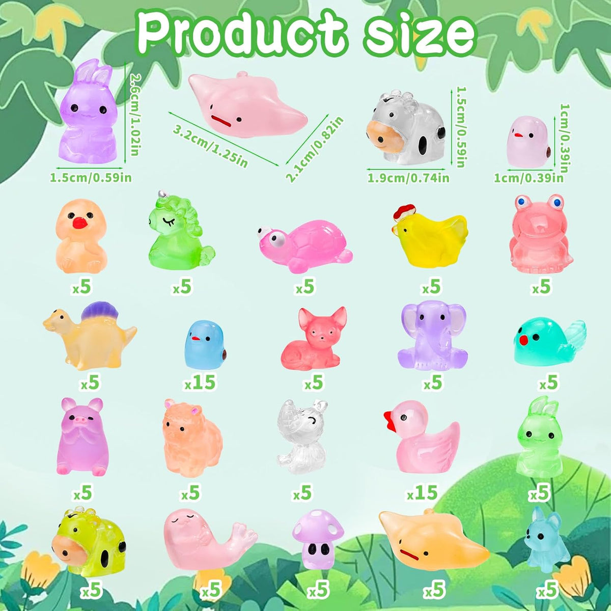 120PCS Glow in The Dark Mini Resin Animals 20 Styles of Luminous Ducks dinosaurswls Frogs and More