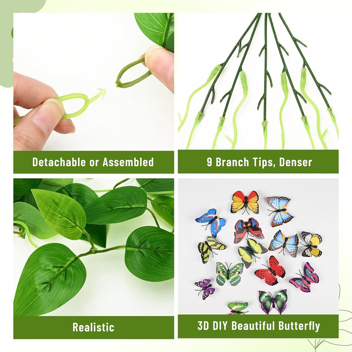 BLEUM CADE 8Pcs Fake Hanging Plants, 9 Branch Artificial Hanging Plant, Lush Faux Pothos Vines for