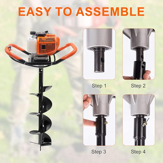 62CC Newly Upgraded Post Hole Digger Gas Powered, 2 Stroke Auger Post Hole Digger with 2 Drill Bits