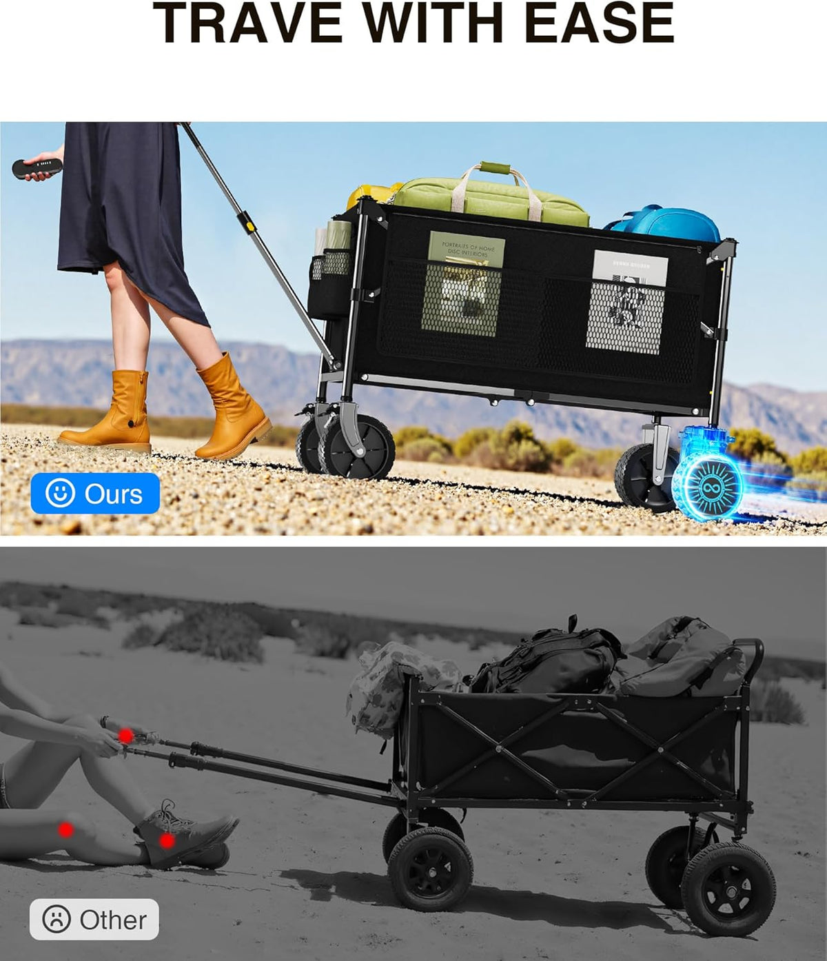 Electric Utility Wagon Cart–330 lb Load, 180 L Foldable Beach Wagon with Remote, 4-Speed