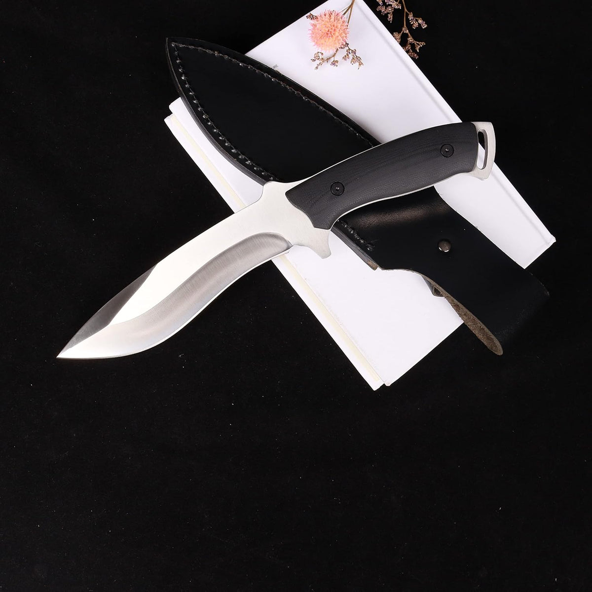 MASALONG kni227 dog leg straight fxied blade Bowie full tang Hunting Knife with Leather Sheath for