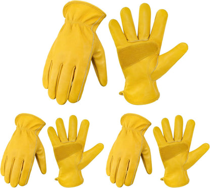Leather Work Gloves for Men & Women, Reinforced Durable Gardening Gloves,Cowhide Work