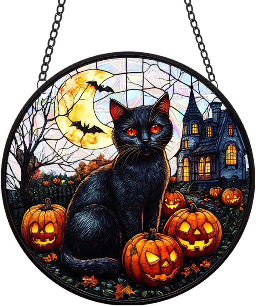 Halloween Sun Catcher - 8 Inch Round Suncatcher for Window Hanging Decoration - Creates Indoor