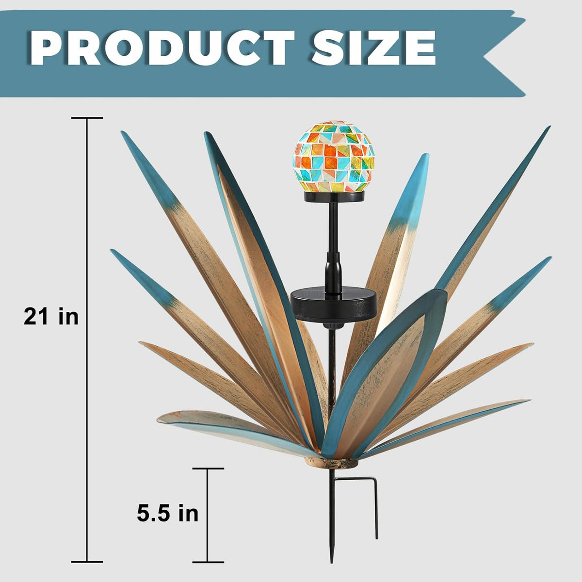 TOMBABY Solar Rustic Garden Style Metal Agave Plants Outdoor Patio, Home Decor Hand-Painted Metal