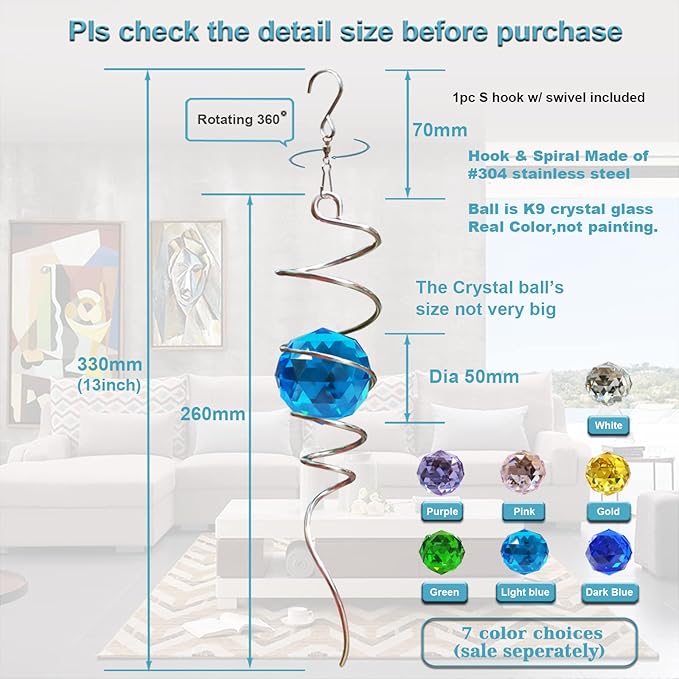 Fonmy Gazing Ball Spiral Tail -Decorative Wind Spinner Sun Catcher Rainbow Maker 11 inch Tail and 2