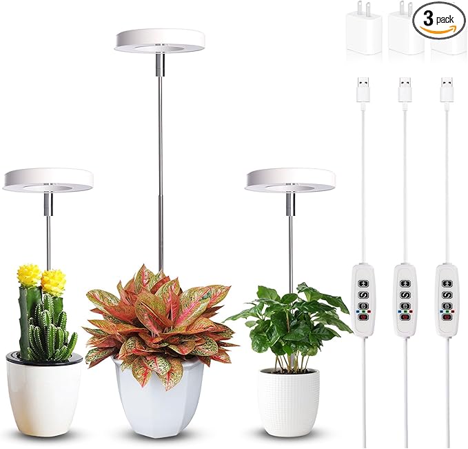 Grow Lights for Indoor Plants Small Potted - Full Spectrum, Auto 3/9/12H Timer, 10-Level Dimming &
