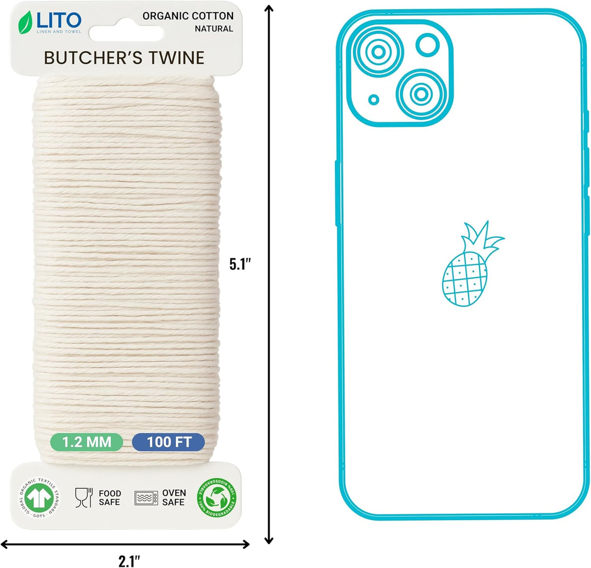 Organic Butcher’s Twine 100 Feet for Cooking & Trussing Meat– 1.2mm Heavy Duty Natural Cotton