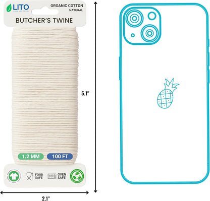 Organic Butcher’s Twine 100 Feet for Cooking & Trussing Meat– 1.2mm Heavy Duty Natural Cotton