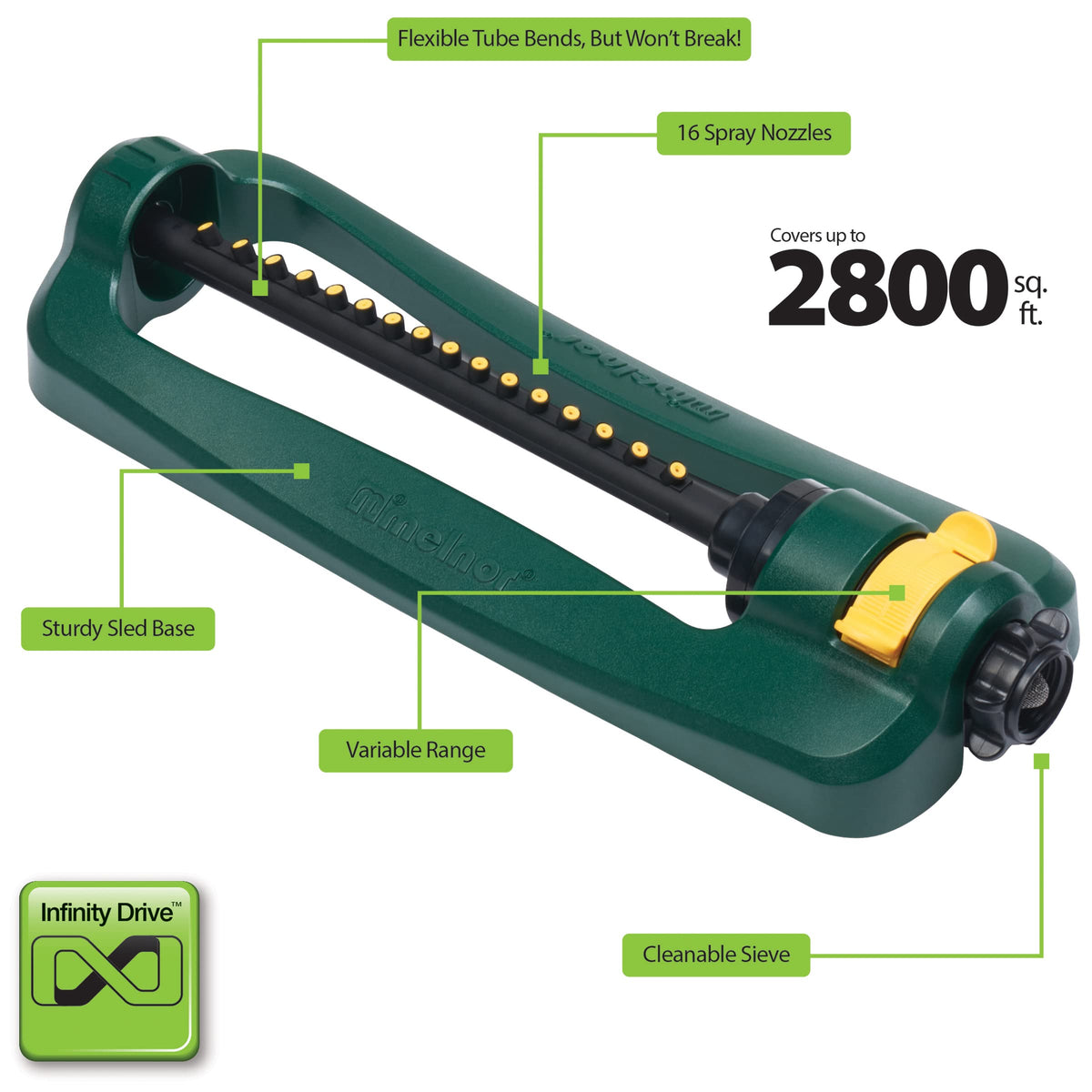 Melnor Turbo Oscillating Sprinkler, 2800 Sq Ft: Range Adjustable