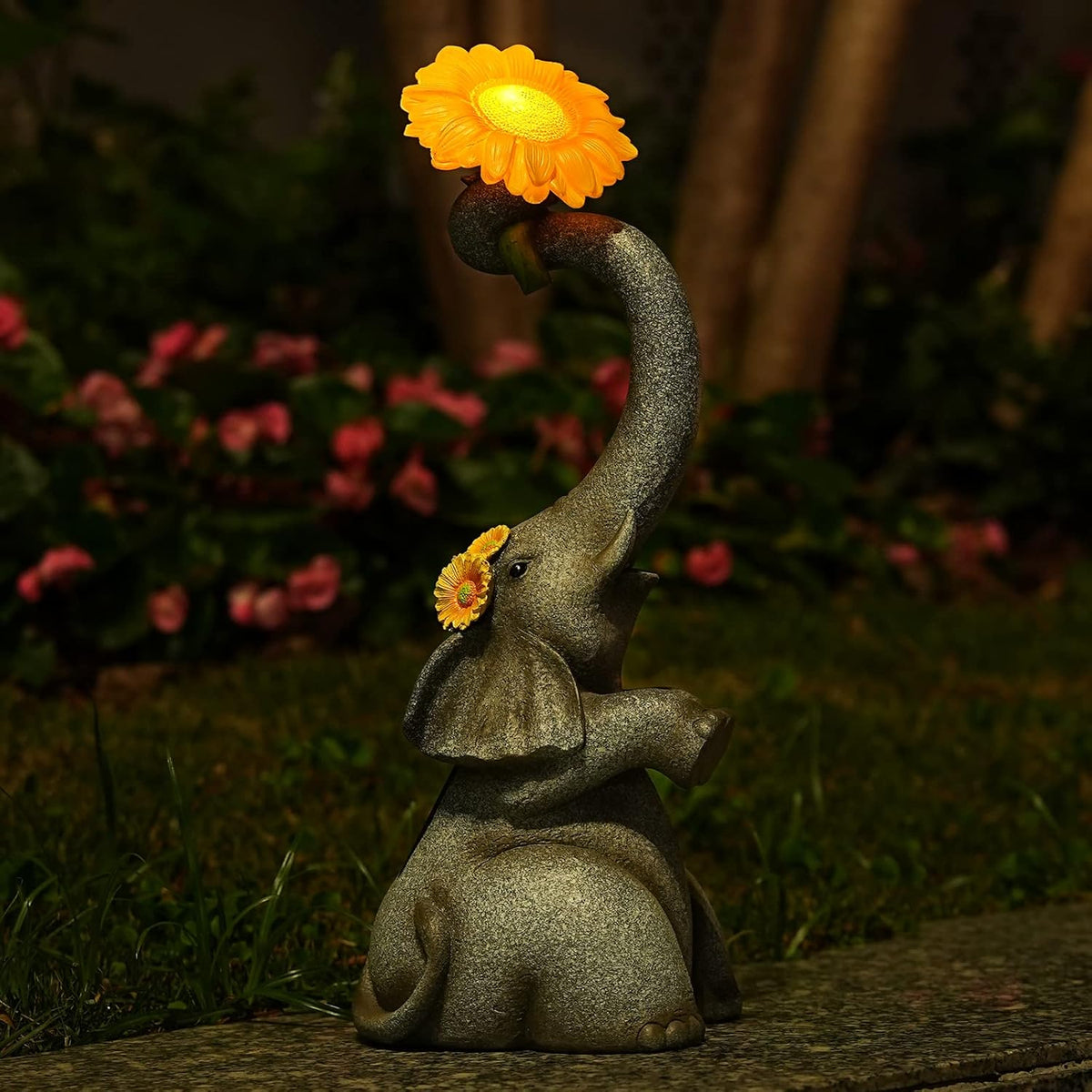 Elephant Sunflower Garden Decor, 14.3" Solar Large Garden Statue, Outdoor Yard Decor, Gifts for