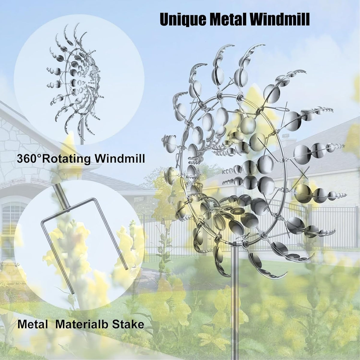 Windmill for Yard and Garden,Wind Spinner,Magical Metal Windmill, 3D Wind Powered Kinetic