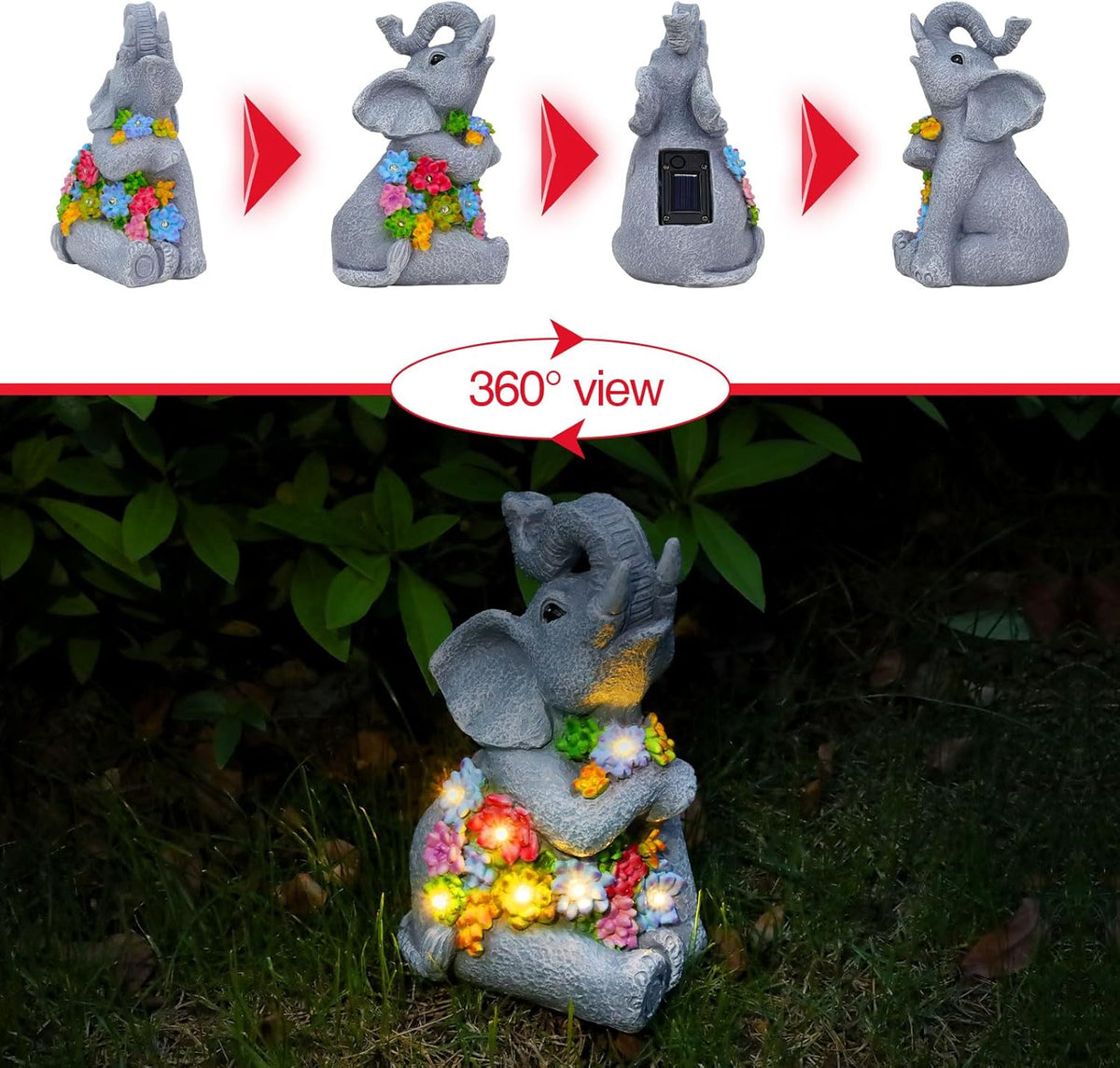 Womens Gifts Solar Statues for Garden Decor, Outdoor Elephant Sculptures for Clearance Lights for