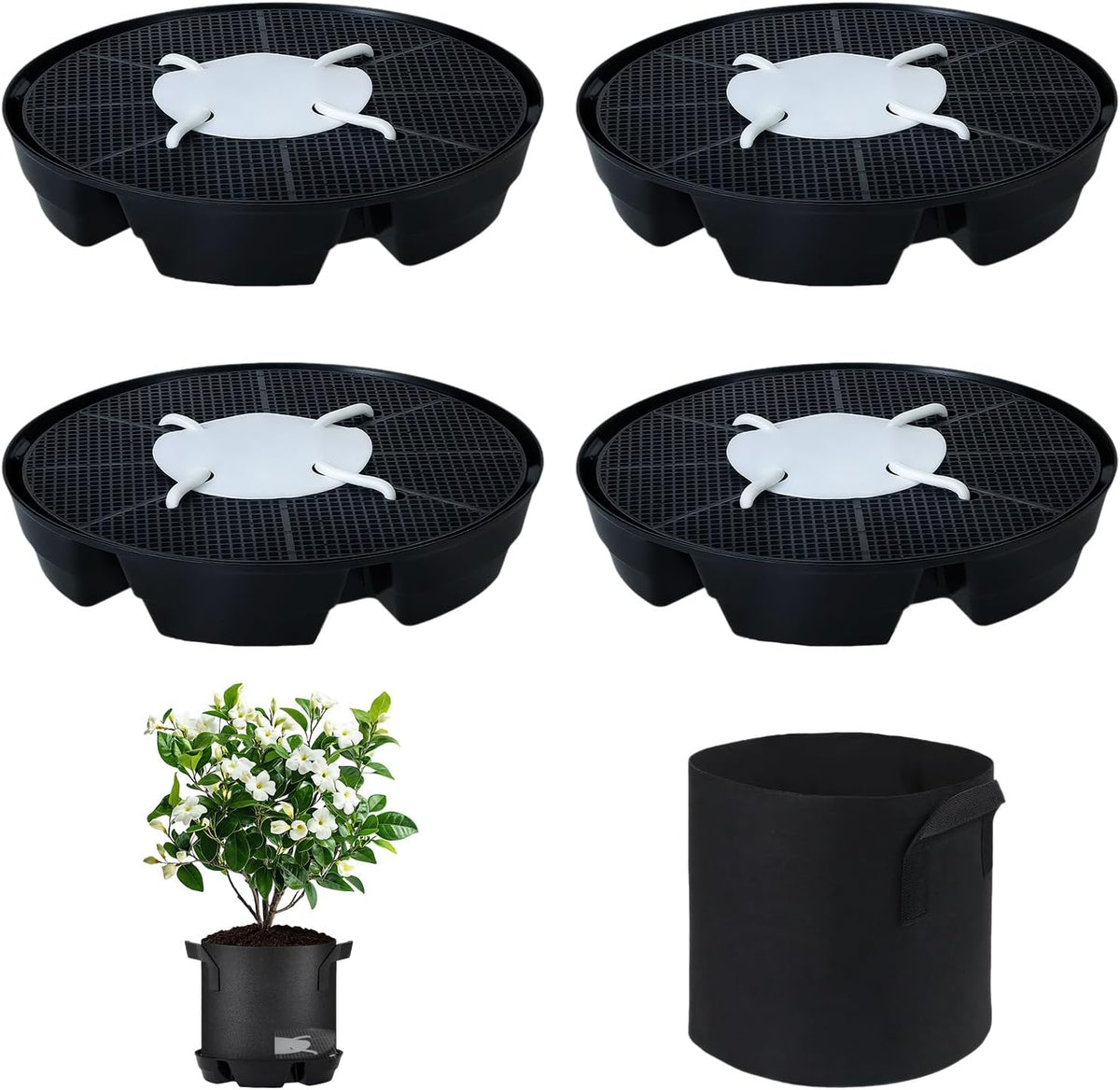 4Pcs Self Watering Pot Base with 1 Plant Grow Bag, Self Watering Pots for Indoor Plants, Plant