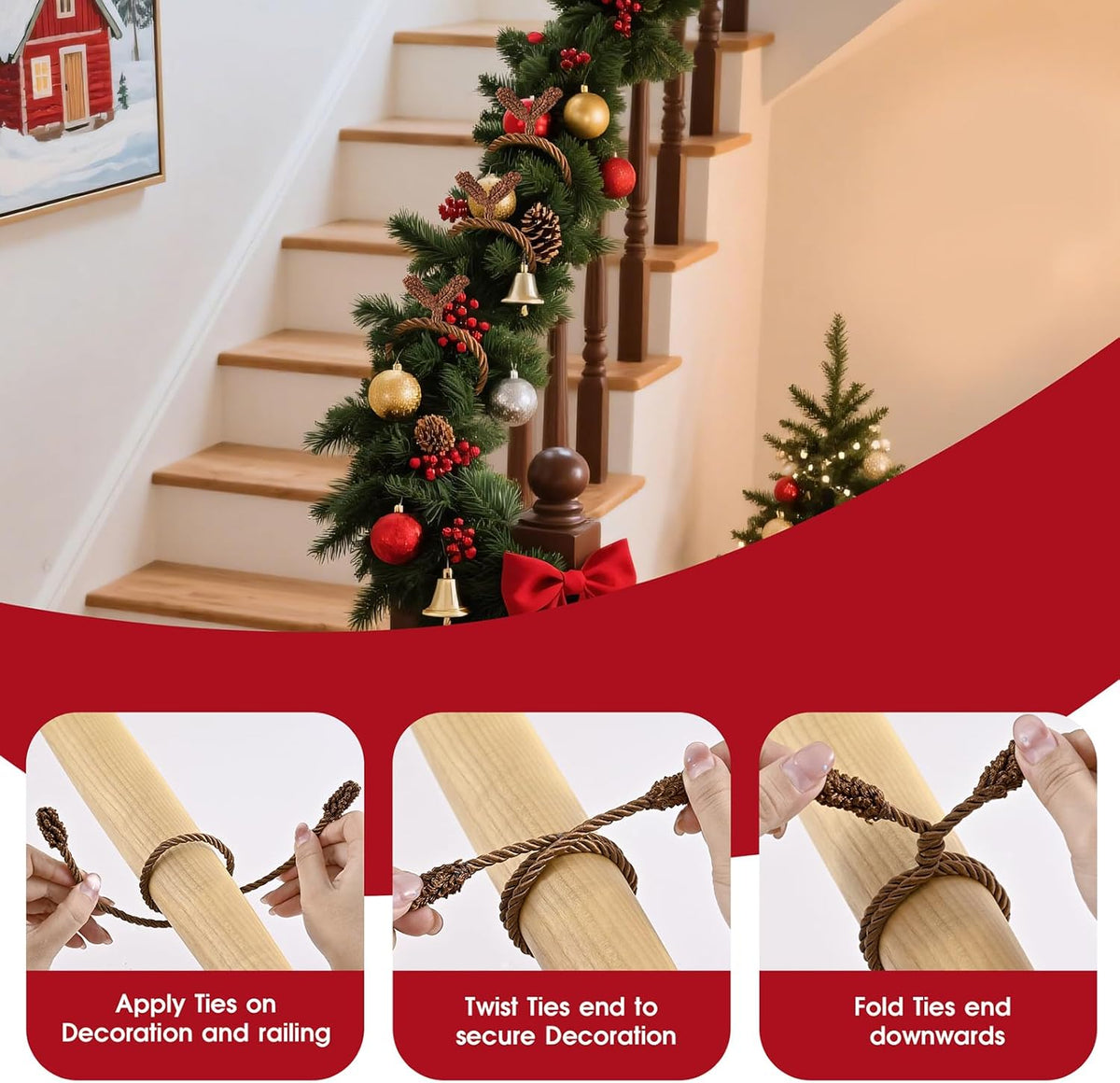 Christmas Garland Ties, 16Pcs 20in Garland Twist Ties for Banister, Reusable and Flexible