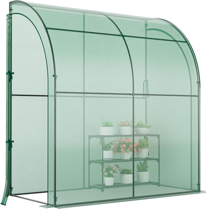 Happygrill Walk-in Greenhouse with 3-Tier Flower Rack, Weatherproof PE Cover & Roll-up Zipper