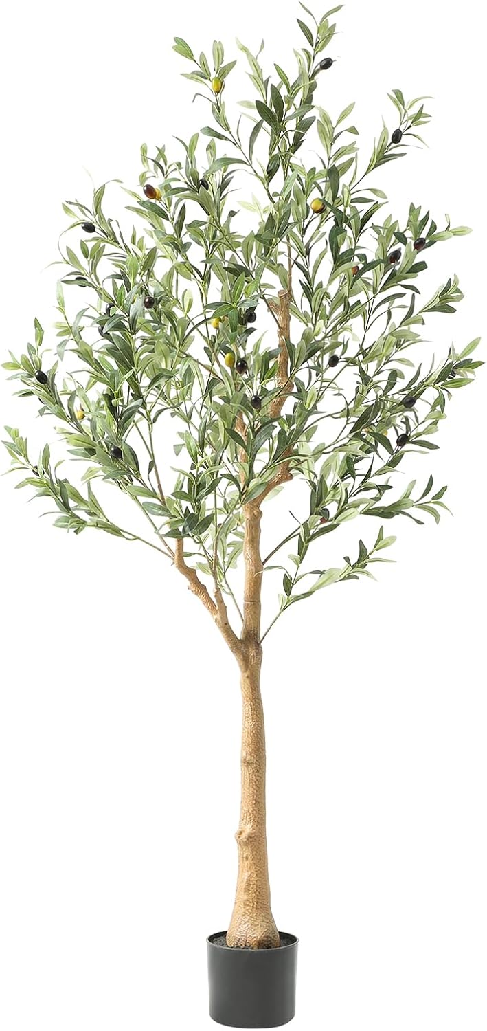 Tall Faux Olive Tree，5Ft(60in) Realistic Texture Potted Silk Artificial Olive Tree， Fake Olive