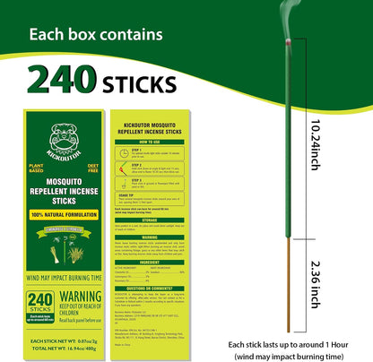 KICKOUTOR® Mosquito Repellent Outdoor Patio 240 PCS Natural Citronella Incense Sticks DEET Free