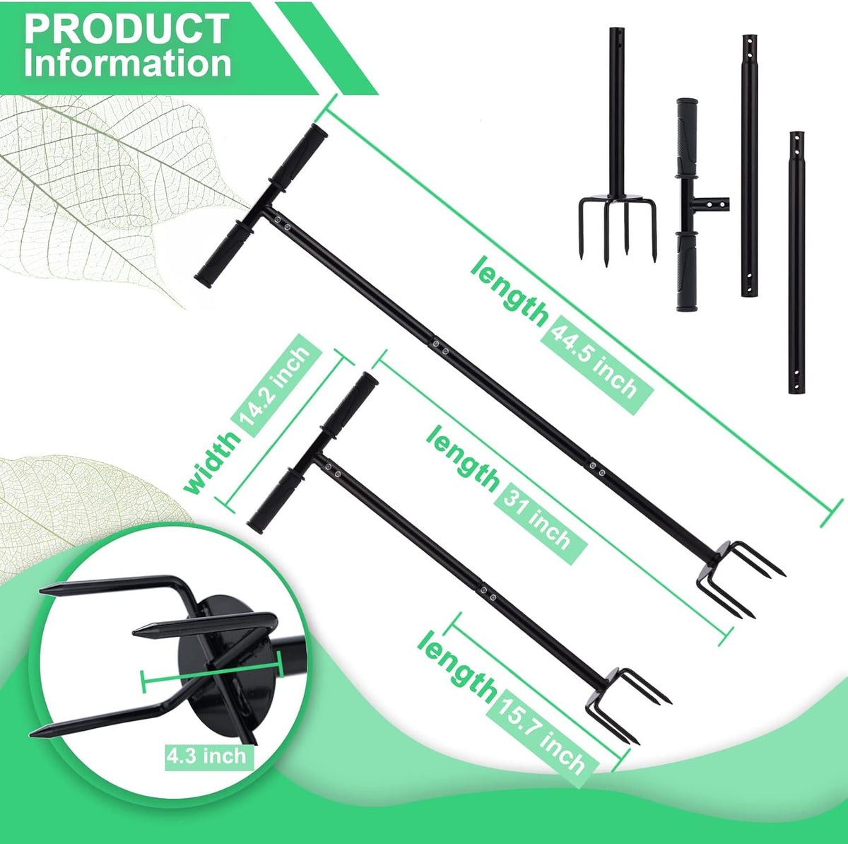 2 in 1 Hand Drill Auger Post Hole Digger – 44.5 inch Manual Garden Spiral Drill Planter for Bulb
