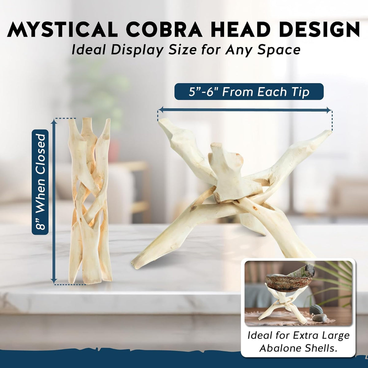 Alternative Imagination 8” Natural Wooden Tripod Stand - Home Decor Holder for Abalone Shell
