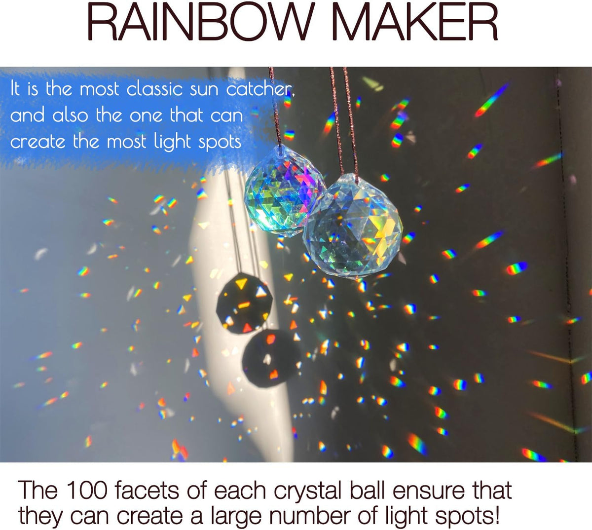 2PCS 4cm Ball Crystal Sun Catcher Prisms, STINO Hanging Suncatchers with Glass Prism, Rainbow Maker