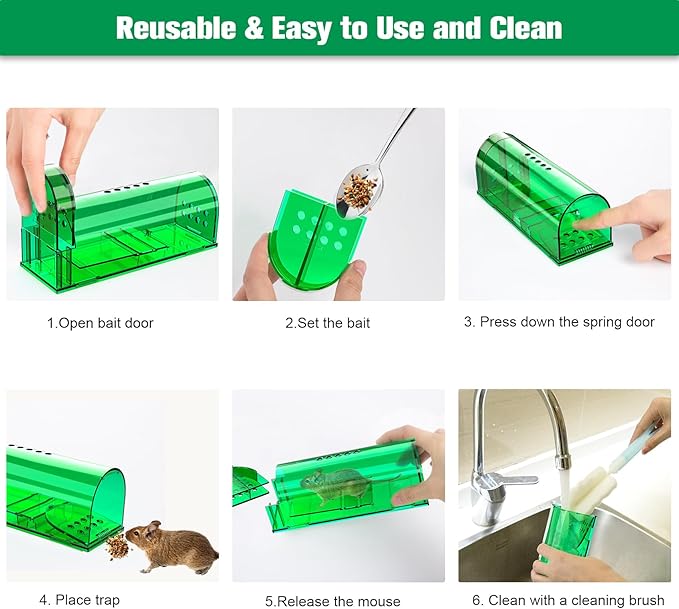 4 Pcs Humane Mouse Traps Indoor for Home, Live Mouse Trap, Reusable Mice Trap Catcher for House &