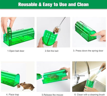 4 Pcs Humane Mouse Traps Indoor for Home, Live Mouse Trap, Reusable Mice Trap Catcher for House &