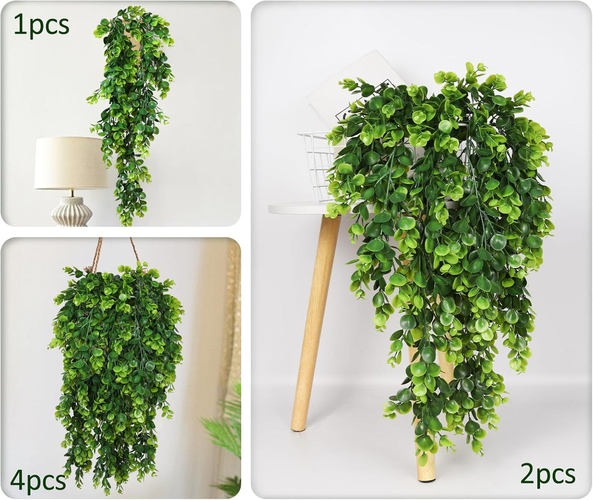 RECUTMS 4 Pack Artificial Hanging Plants Faux Eucalyptus Leaf Greenery Fake Plant for Wall House