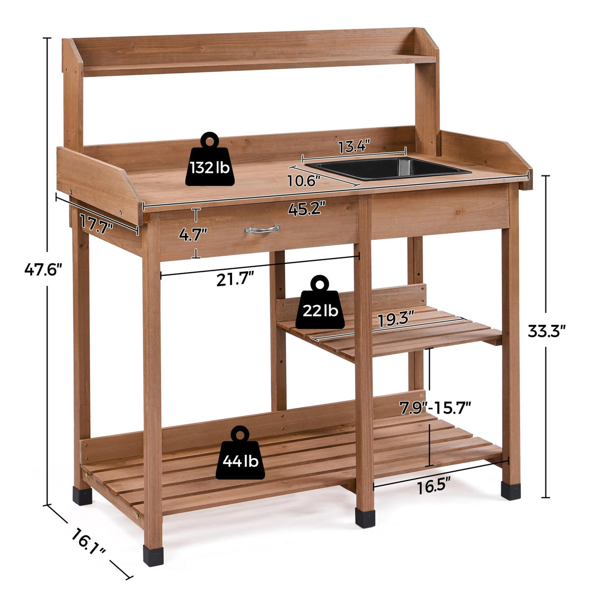 Yaheetech Potting Bench with Sink & Drawer, Outdoor Gardening Table, Brown