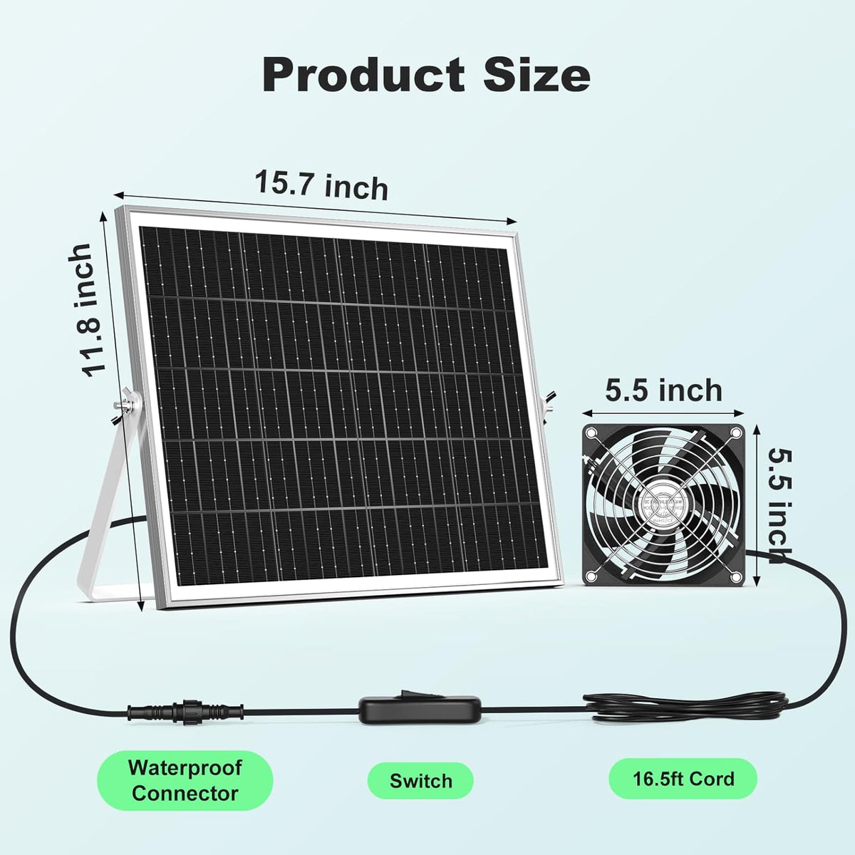 New 5.5" Solar Fan 3 Kit, 35W Solar Powered Exhaust and Intake Greenhouse Fan Outdoor Waterproof