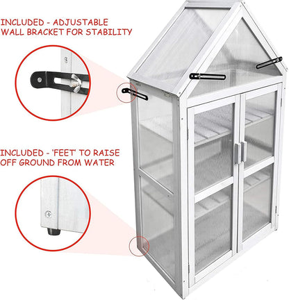 JOYBASE Wooden Mini Cold Frame Greenhouse for Outdoor with Adjustable Shelves, Opening Roof & Wall