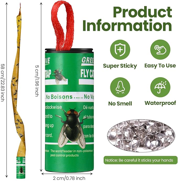 Qualirey 160 Pack Fly Strips Sticky Fly Trap Indoor Outdoor Hanging Ribbon Tape Paper Flying Insect