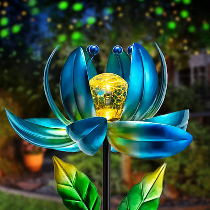 Solar Garden Lights Metal Flower Decor, Colorful Spinning Windmill Lotus Pathway Ligths with LED