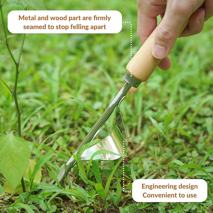 SOLIGT Garden Tools Set with Basket, Heavy Duty Stainless Steel Gardening Hand Tool with Wood