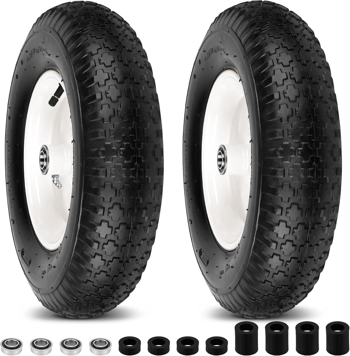 4.80/4.00-8" Wheelbarrow Tubed Tires and Wheels, 16" Universal Fit Pneumatic Tires with 3/4" or