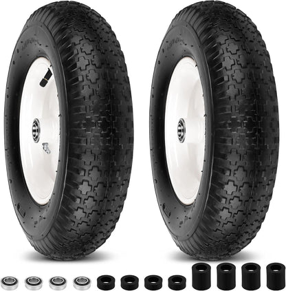 4.80/4.00-8" Wheelbarrow Tubed Tires and Wheels, 16" Universal Fit Pneumatic Tires with 3/4" or